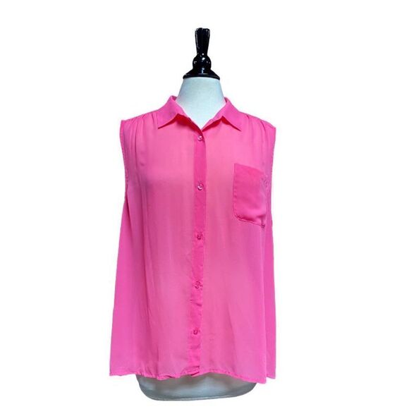 American Eagle Pink Sheer Sleeveless Button Down Size XXL - Picture 1 of 6